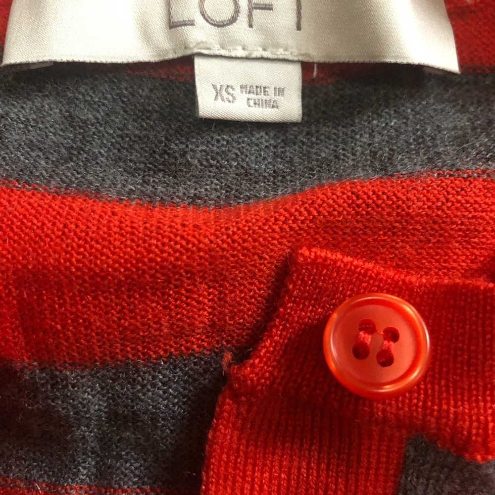 Loft Xs Red And Grey Stripe Button Front Cardigan - image 4